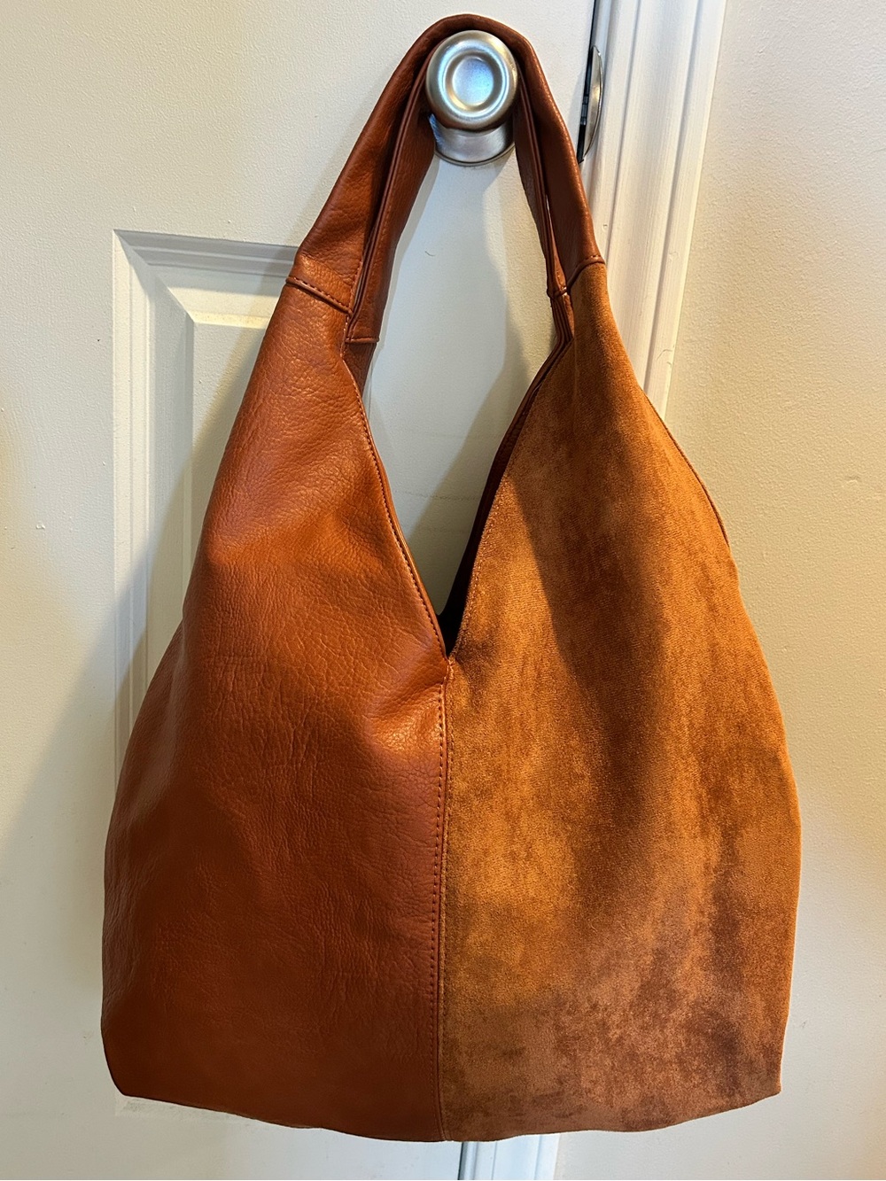 Anthropologie Urban Originals Lenora Large Mixed Faux Suede & Leather Hobo Bag - Picture 2 of 14